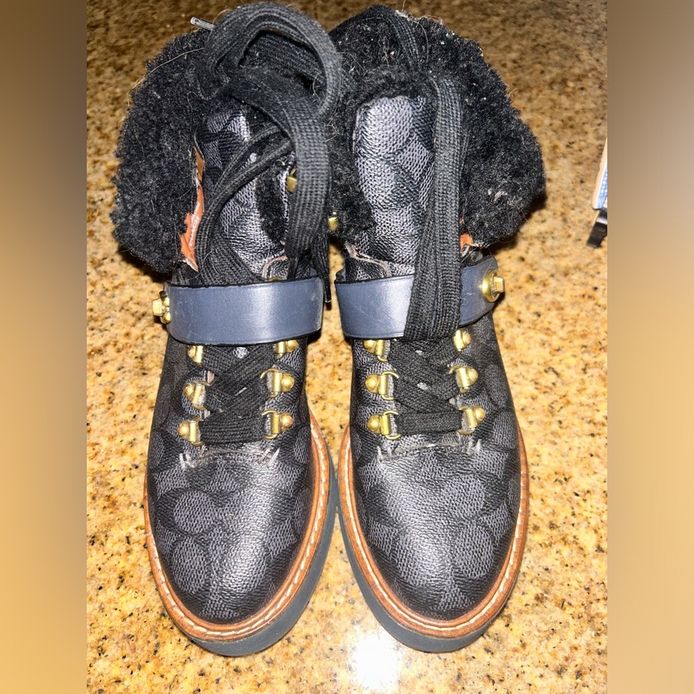 NWOT Black Coach Fur-Lined Boots